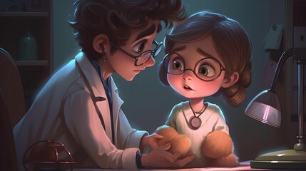 Cute and adorable cartoon docter, fantasy, art, dreamlike, Generative AI