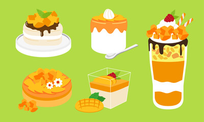 Series of mango dessert in flat color vector style Set 2