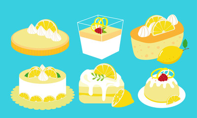Series of lemon dessert in flat color vector style