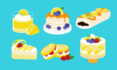 Series of lemon dessert in flat color vector style Set 2