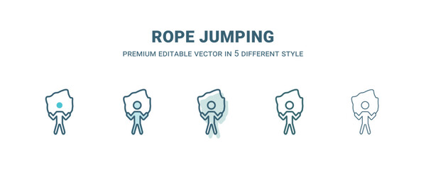 rope jumping icon in 5 different style. Outline, filled, two color, thin rope jumping icon isolated on white background. Editable vector can be used web and mobile