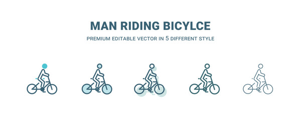 man riding bicylce icon in 5 different style. Outline, filled, two color, thin man riding bicylce icon isolated on white background. Editable vector can be used web and mobile
