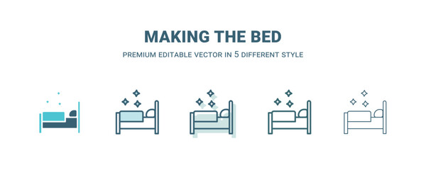 making the bed icon in 5 different style. Outline, filled, two color, thin making the bed icon isolated on white background. Editable vector can be used web and mobile