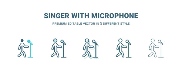 Fototapeta premium singer with microphone icon in 5 different style. Outline, filled, two color, thin singer with microphone icon isolated on white background. Editable vector can be used web and mobile