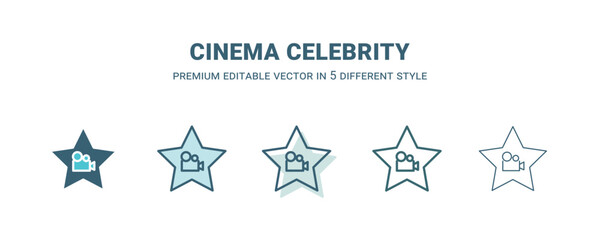 Obraz premium cinema celebrity icon in 5 different style. Outline, filled, two color, thin cinema celebrity icon isolated on white background. Editable vector can be used web and mobile