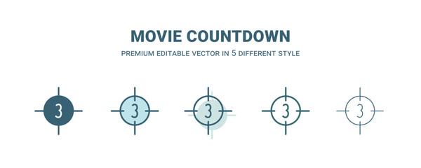 movie countdown icon in 5 different style. Outline, filled, two color, thin movie countdown icon isolated on white background. Editable vector can be used web and mobile