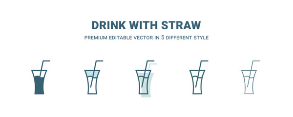 drink with straw icon in 5 different style. Outline, filled, two color, thin drink with straw icon isolated on white background. Editable vector can be used web and mobile