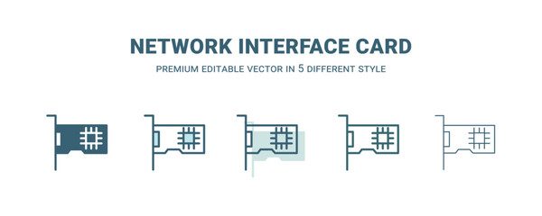network interface card icon in 5 different style. Outline, filled, two color, thin network interface card icon isolated on white background. Editable vector can be used web and mobile
