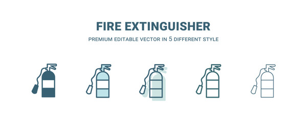 fire extinguisher icon in 5 different style. Outline, filled, two color, thin fire extinguisher icon isolated on white background. Editable vector can be used web and mobile