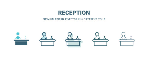 reception icon in 5 different style. Outline, filled, two color, thin reception icon isolated on white background. Editable vector can be used web and mobile