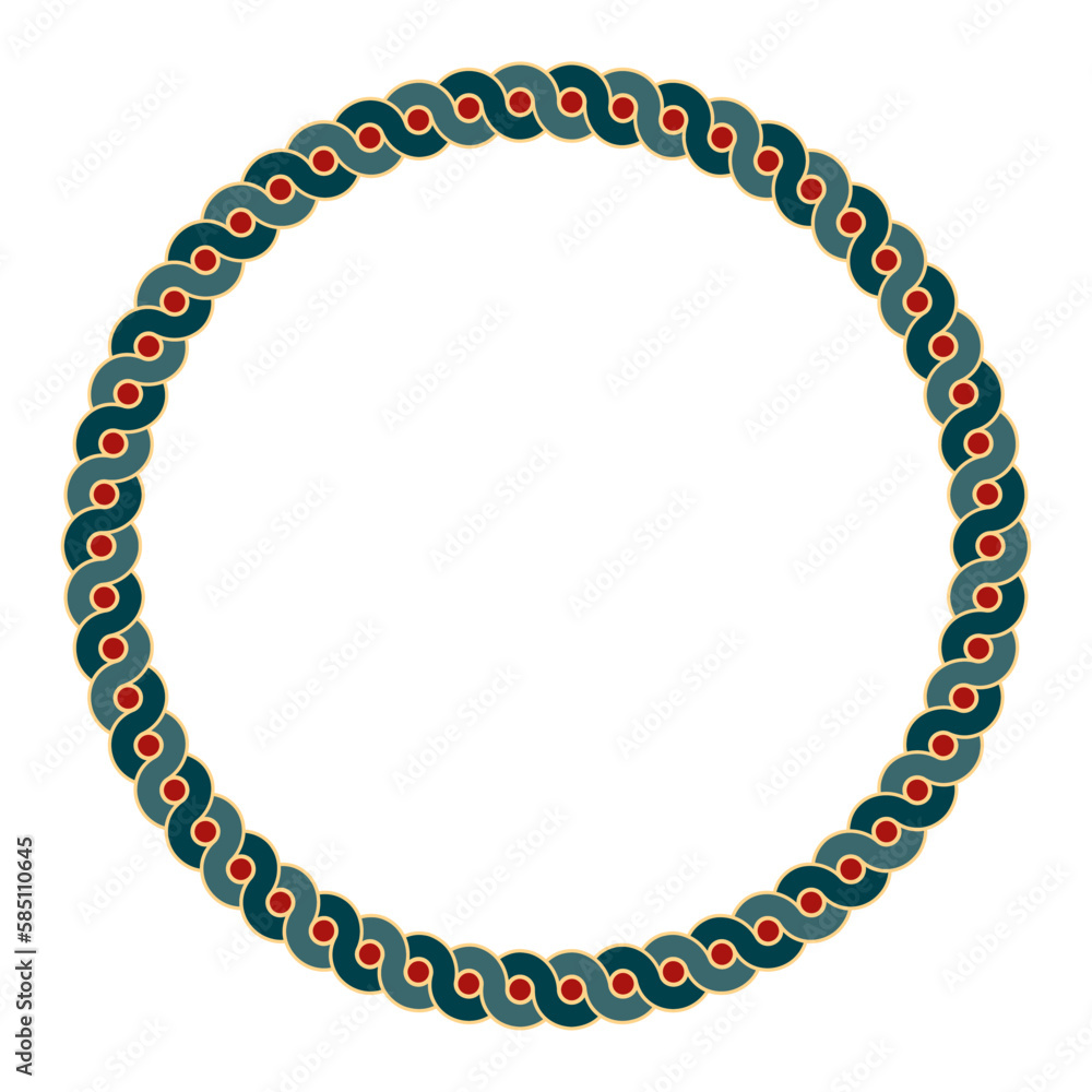 Poster colored circle frame with intertwined wave pattern. two bold serpentine lines forming a circular bor