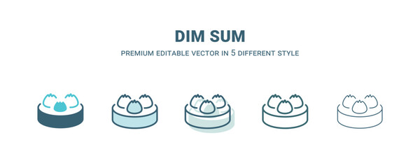 dim sum icon in 5 different style. Outline, filled, two color, thin dim sum icon isolated on white background. Editable vector can be used web and mobile