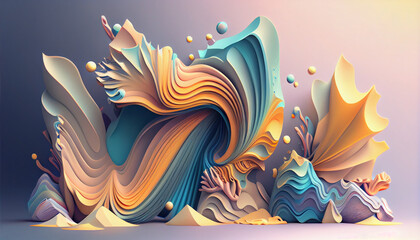 Fototapeta na wymiar Discover a dreamy 3D abstract background blending pastel colors and swirling shapes. Realistic rendering, high-quality textures, soft lighting, smooth reflections, and detailed 8K resolution. 