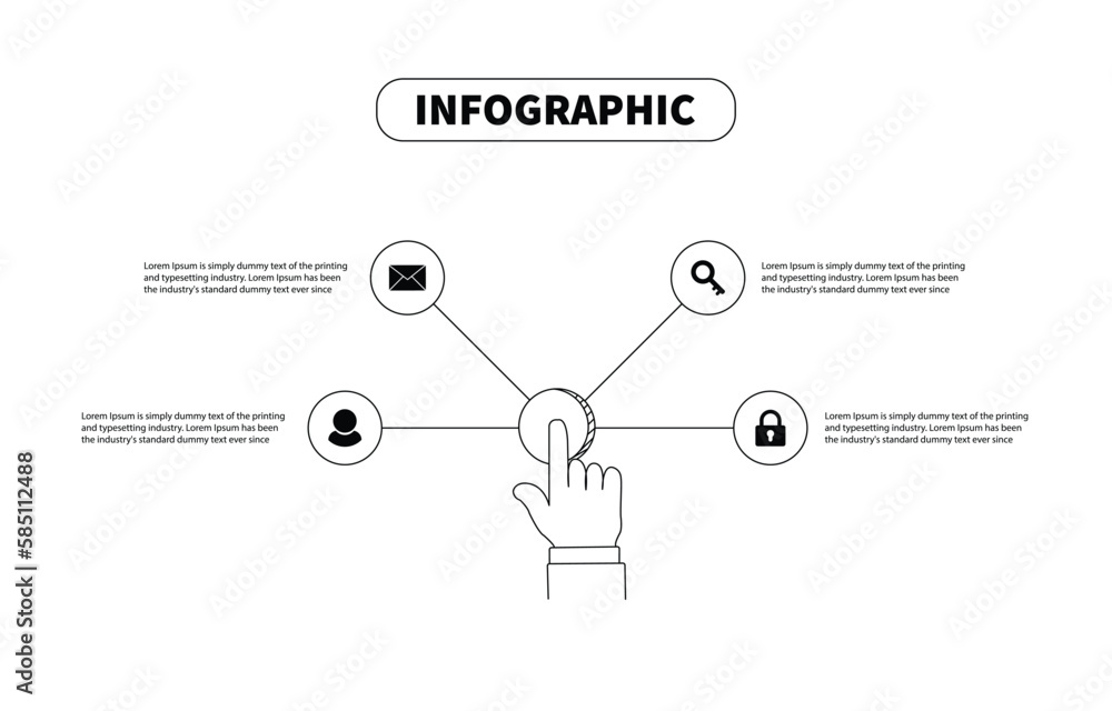 Aufkleber design an infographic connection business with 4 options. outline planning presents a template vecto