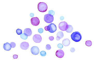 Purple Watercolor Bubbles Texture Isolated on White Background.