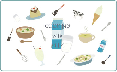 牛乳を使った料理のベクターイラスト