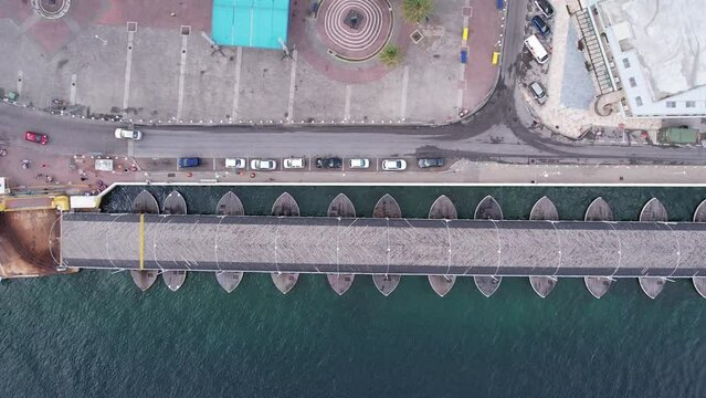 Drone video of Queen Emma bridge in curaçao cruise port

