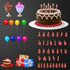 Candles on birthday cakes with age numbers from one to ten isolated vector icons. Happy birthday child party celebration.