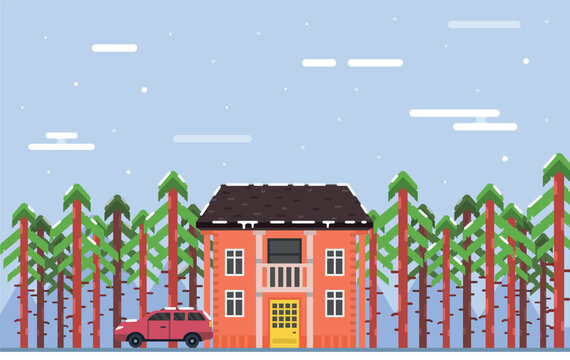 Country house in winter, House covered in snow, Winter countryside, Winter vacation home
