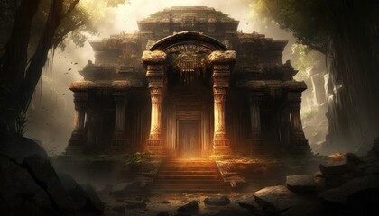 Ancient Temple, Spiritual Awe Wallpaper. Generative AI