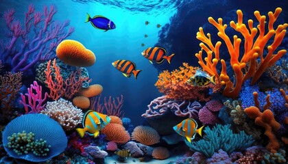 Fototapeta na wymiar Colorful Coral Reef, Marine Wonderland Wallpaper. Generative AI