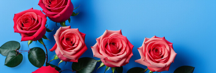 Illustration of a bouquet of red roses against a blue background created with Generative AI technology