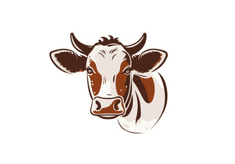 Vector cow face illustration. Farmer milk logo isolated on white background. Cow head icon. Mammal animal sign. Natural farming food template