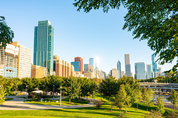 Obraz premium Photo of Chicago, Illinois skyline from Grant Park 