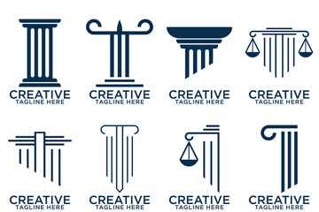 Law firm logo set. Law office logotypes set with scales of justice. Symbols of legal centers or law advocates. Scales of justice icons