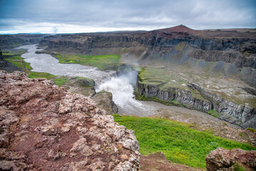 Hafragilfoss Waterfalls in summer season, Iceland