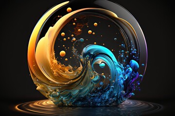 full Abstract circle wave glossy shape with fluid colors