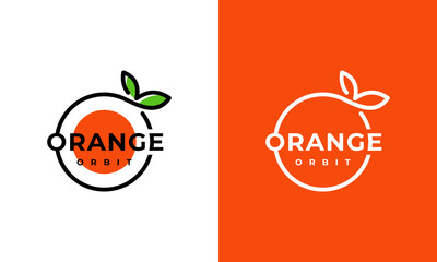 illustration vector graphic designs. emblem, badge logo combination orange fruit and planet orbit