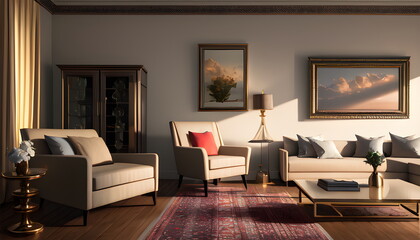Modern interior design of scandinavian apartment, living room with sofa over the wall. Home interior Generative AI
