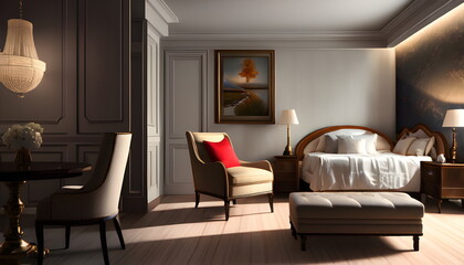 Modern interior design of scandinavian apartment, living room with sofa over the wall. Home interior Generative AI