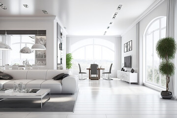 Fototapeta na wymiar Luxury apartment living room come with kitchen latest designs