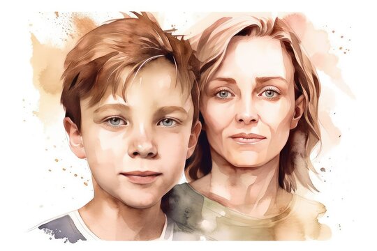 Mother and son bonding behind view clipart Mother's Day Concept.