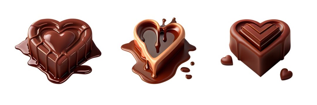 Heart shape chocolate set with transparency background, Generative AI