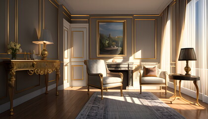 Modern interior design of scandinavian apartment, living room with sofa over the wall. Home interior Generative AI