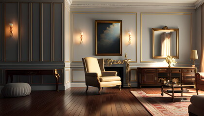 Modern interior design of scandinavian apartment, living room with sofa over the wall. Home interior Generative AI