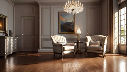Modern interior design of scandinavian apartment, living room with sofa over the wall. Home interior Generative AI