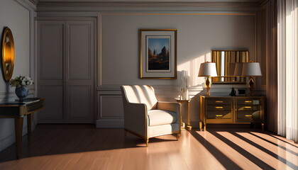 Living room interior of furnished apartment cozy couch sofa wooden flooring Generative AI
