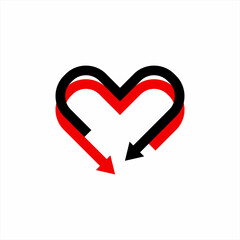 Heart logo design with down arrow. Abstract heart with letter V concept.