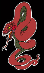 Red snake vector.Lampropeltis triangulum vector.Sticker and hand drawn snake for tattoo.Red snake Reptile on white background.