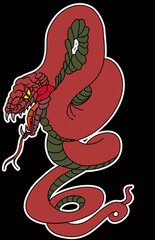 Red snake vector.Lampropeltis triangulum vector.Sticker and hand drawn snake for tattoo.Red snake Reptile on white background.