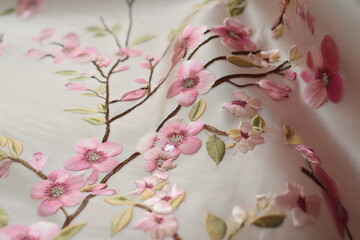 cherry blossom embroidered fabric made with generative ai
