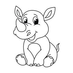 Funny rhino cartoon characters vector illustration. For kids coloring book.