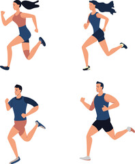 Fototapeta na wymiar Running or jogging men an women. Vector illustration