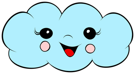 Cute smile cloud icon. Cartoon weather illustration.