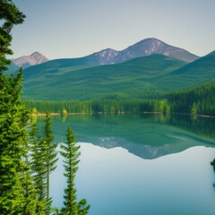 Naklejka premium A mountain lake in the summer