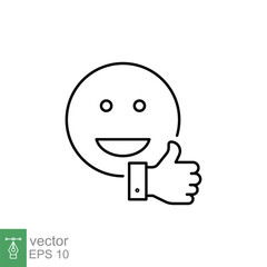 Smile face and hand thumb up line icon. Like, happy, favourite, love, and testimonials concept. Simple outline style. Vector illustration isolated on white background. EPS 10.